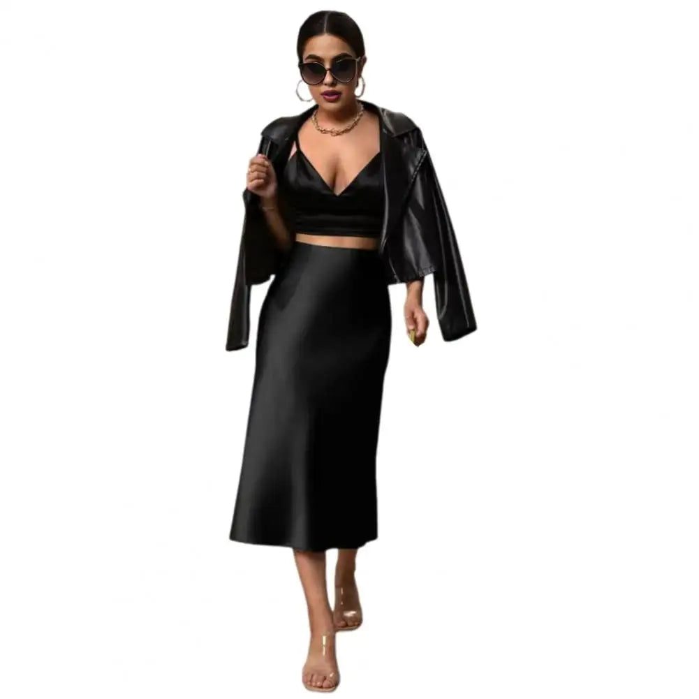 Women's Satin Fishtail Midi Skirt