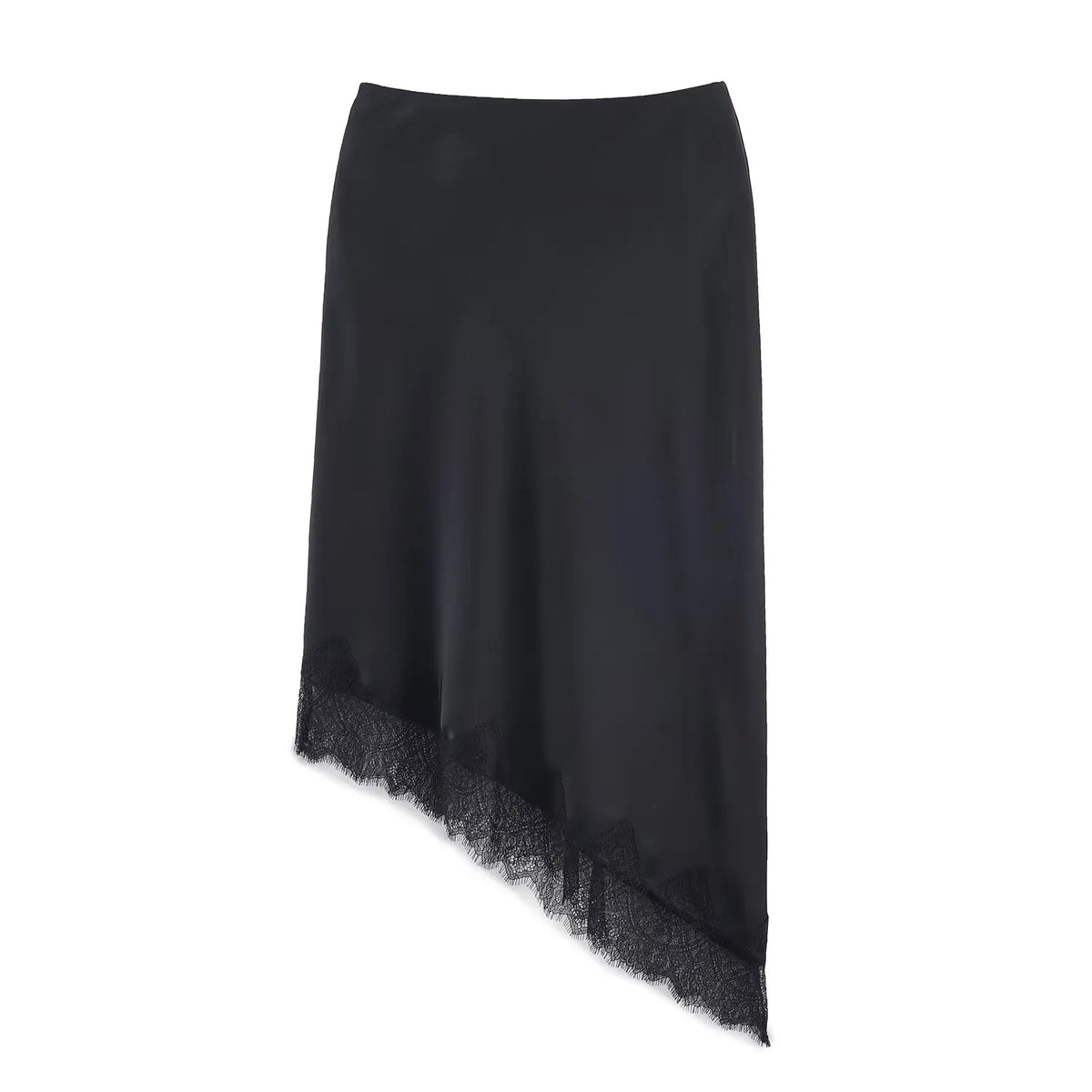 Lace-Trim Satin Midi Skirt