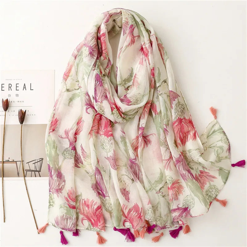 Aztec Floral Tassel Shawl Wrap