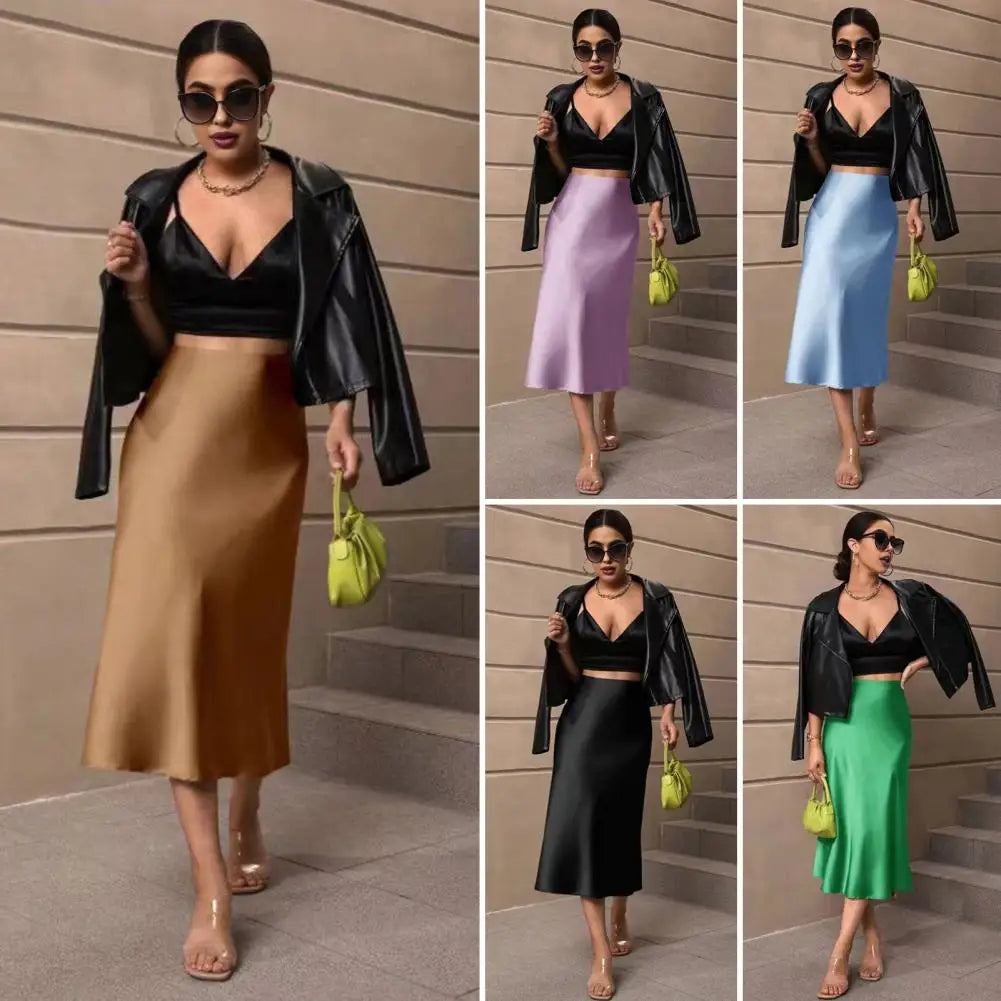 Women's Satin Fishtail Midi Skirt