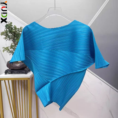Cyan Pleated Asymmetric Top
