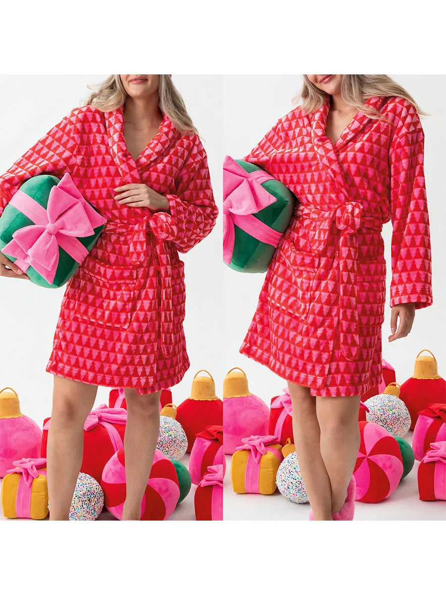Women's Striped Fleece Shawl-Collar Robe