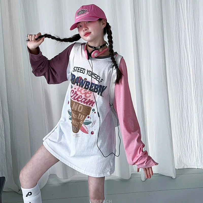 Girls' Patchwork Oversized T-Shirt Dress