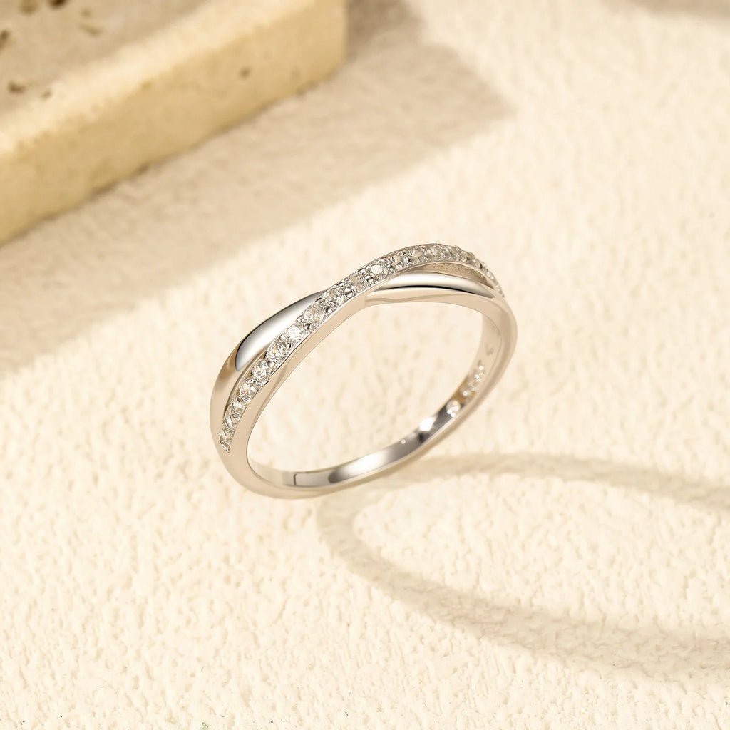 Women's Platinum-Plated Geometric CZ Stackable Ring