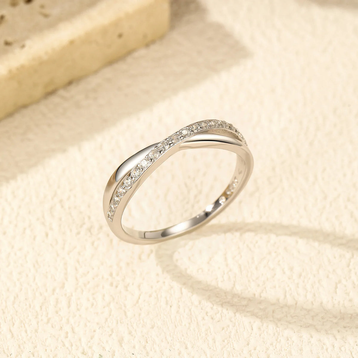 Women's Platinum-Plated Geometric CZ Stackable Ring