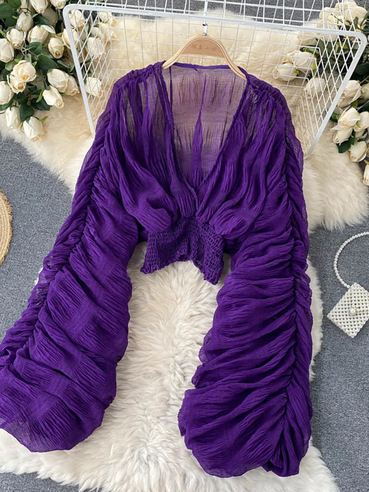 Royal Purple Ruched V-Neck Blouse