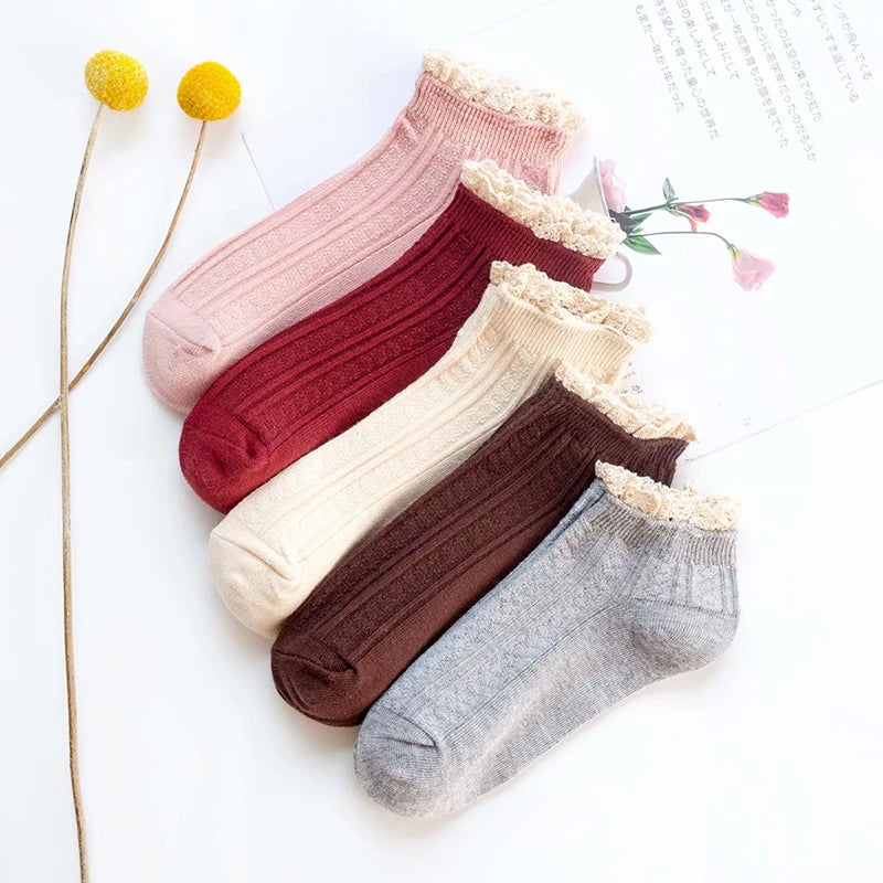 Women's Solid Lace Ruffle Socks, 4-Pack